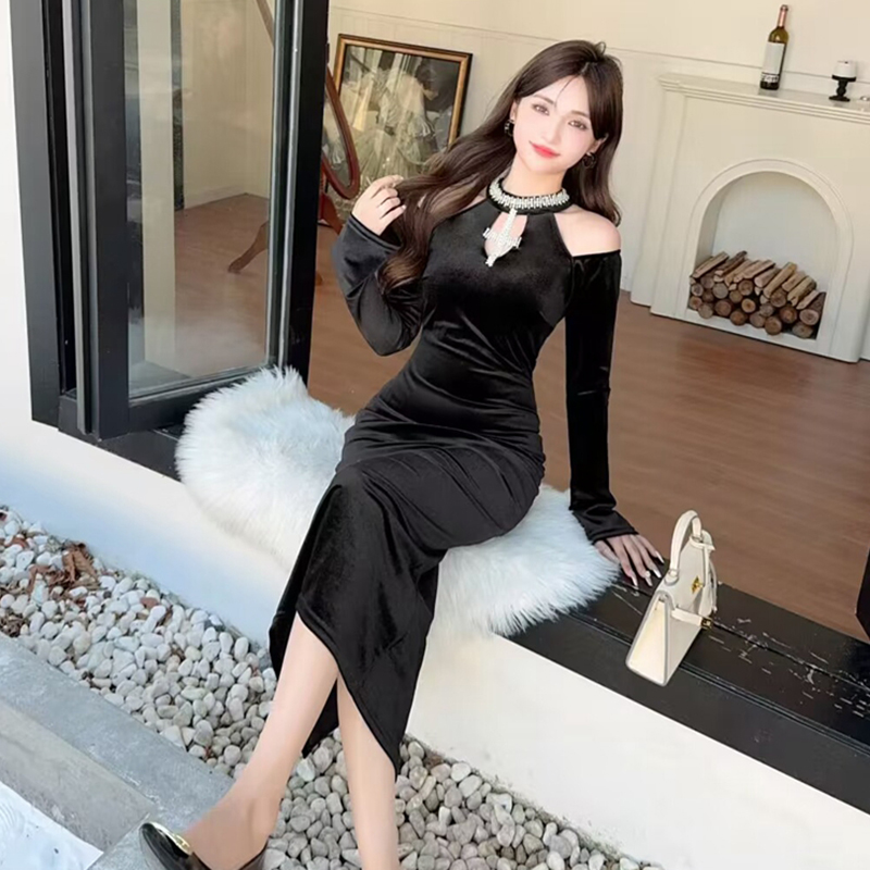 France style formal dress long sleeve long dress