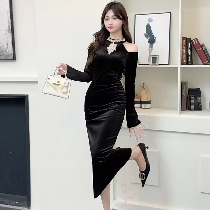 France style formal dress long sleeve long dress