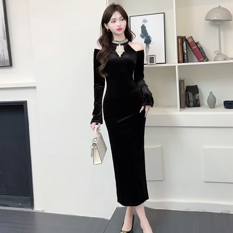 France style formal dress long sleeve long dress