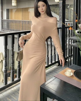 Slim sloping shoulder jumpsuit all-match simple long dress