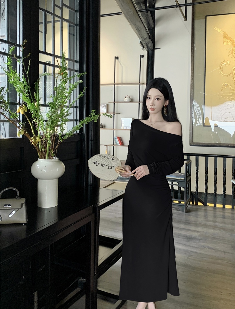 Slim sloping shoulder jumpsuit all-match simple long dress