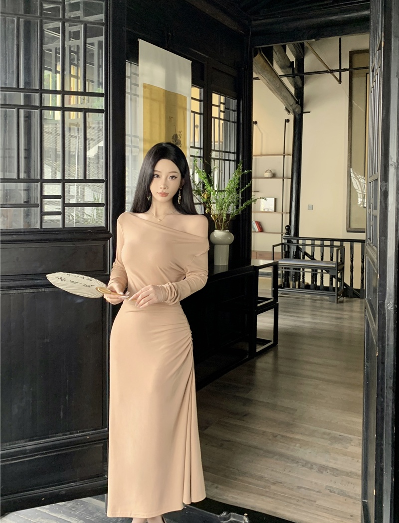 Slim sloping shoulder jumpsuit all-match simple long dress