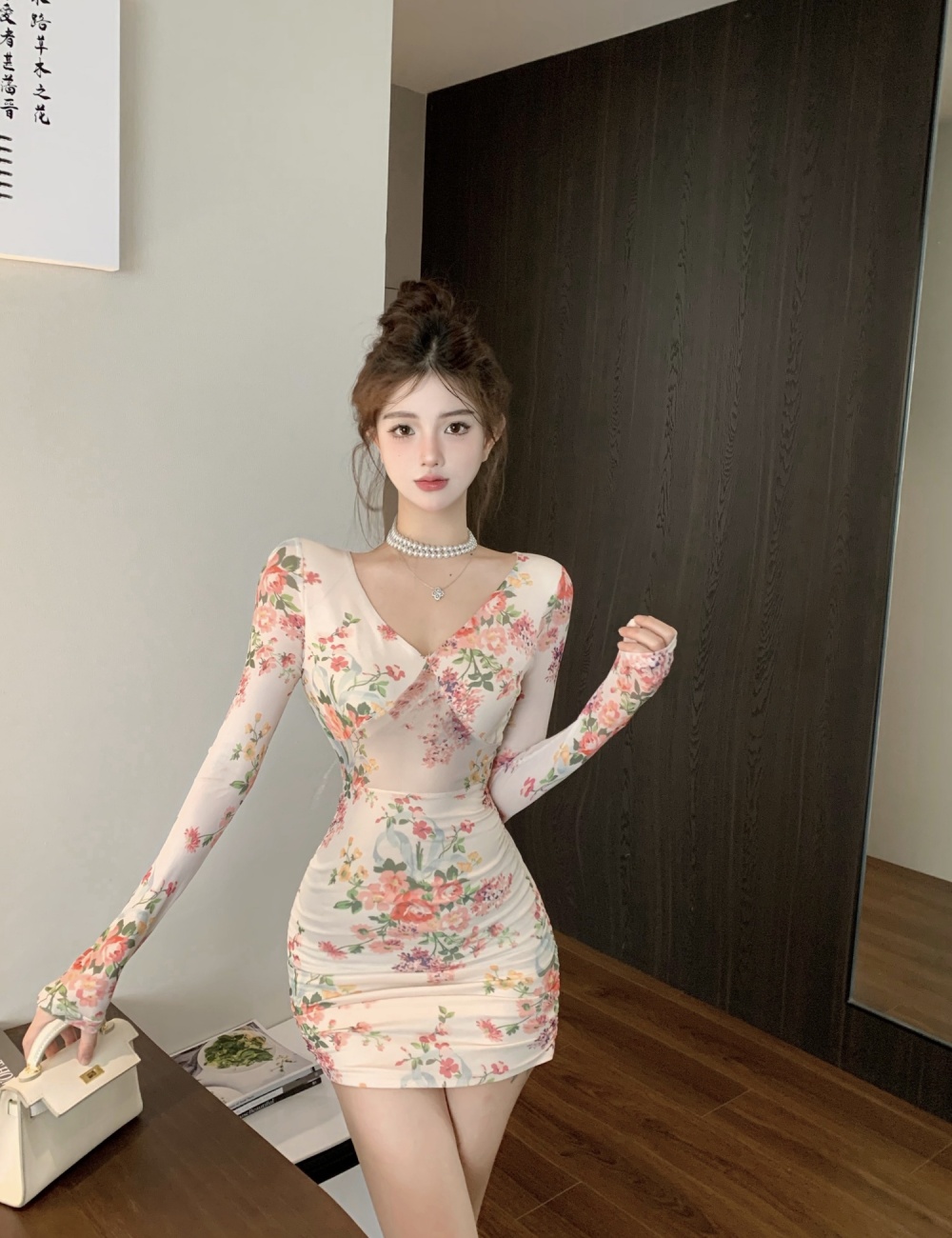 Printing elasticity hollow sexy dress for women