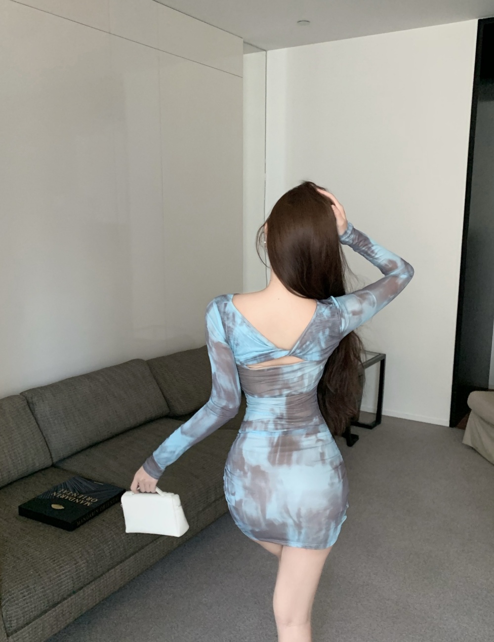 Printing tight long sleeve gauze spicegirl sexy dress