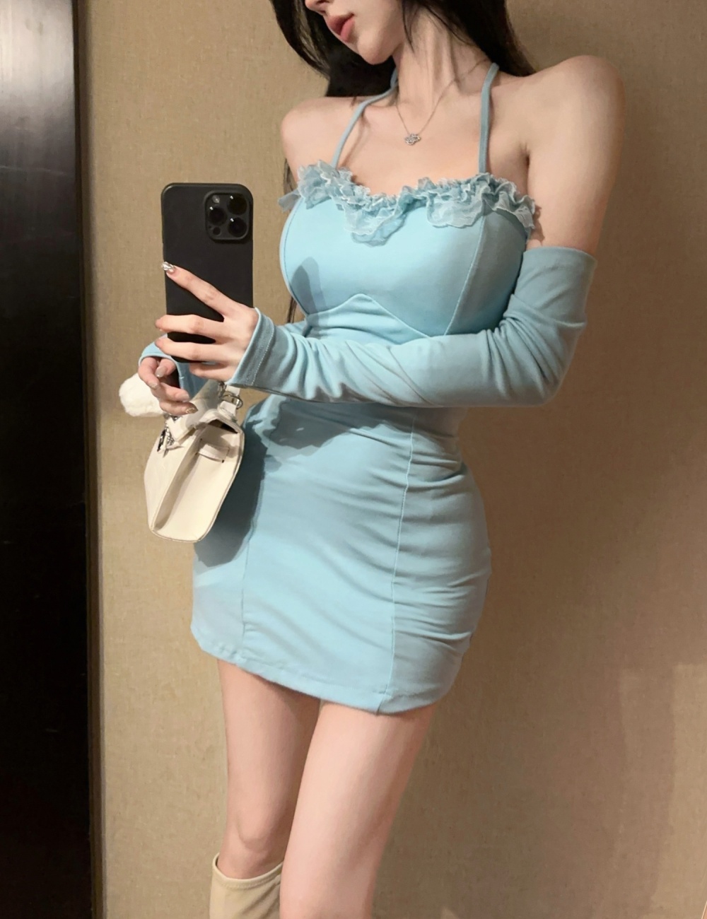 Horizontal collar package hip tight dress for women