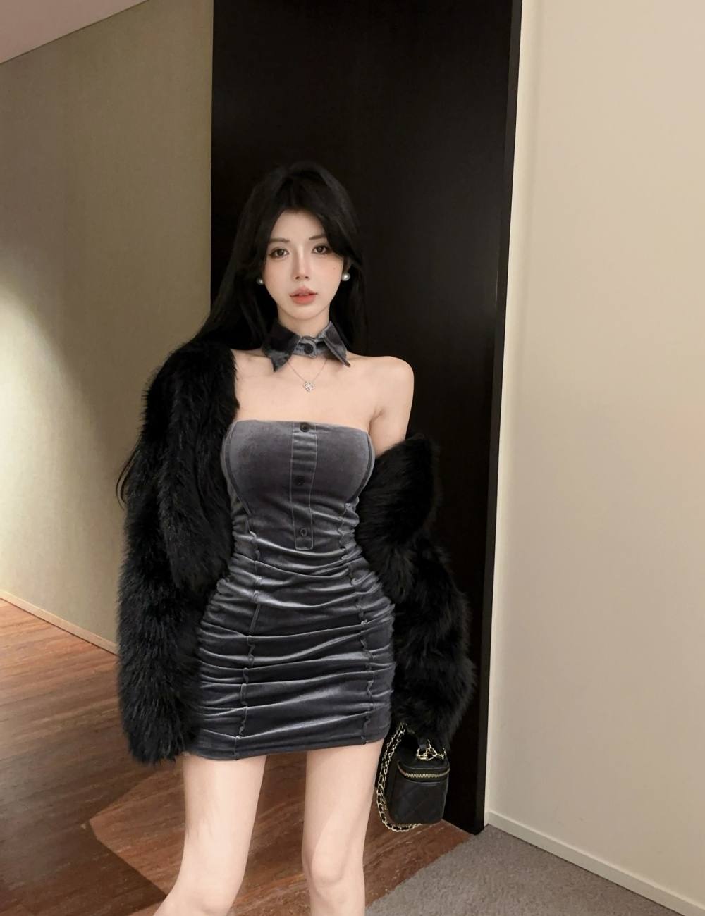 Sexy spicegirl formal dress wrapped chest velvet dress for women