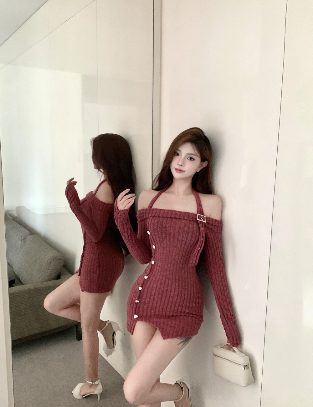 Horizontal collar spicegirl package hip dress for women