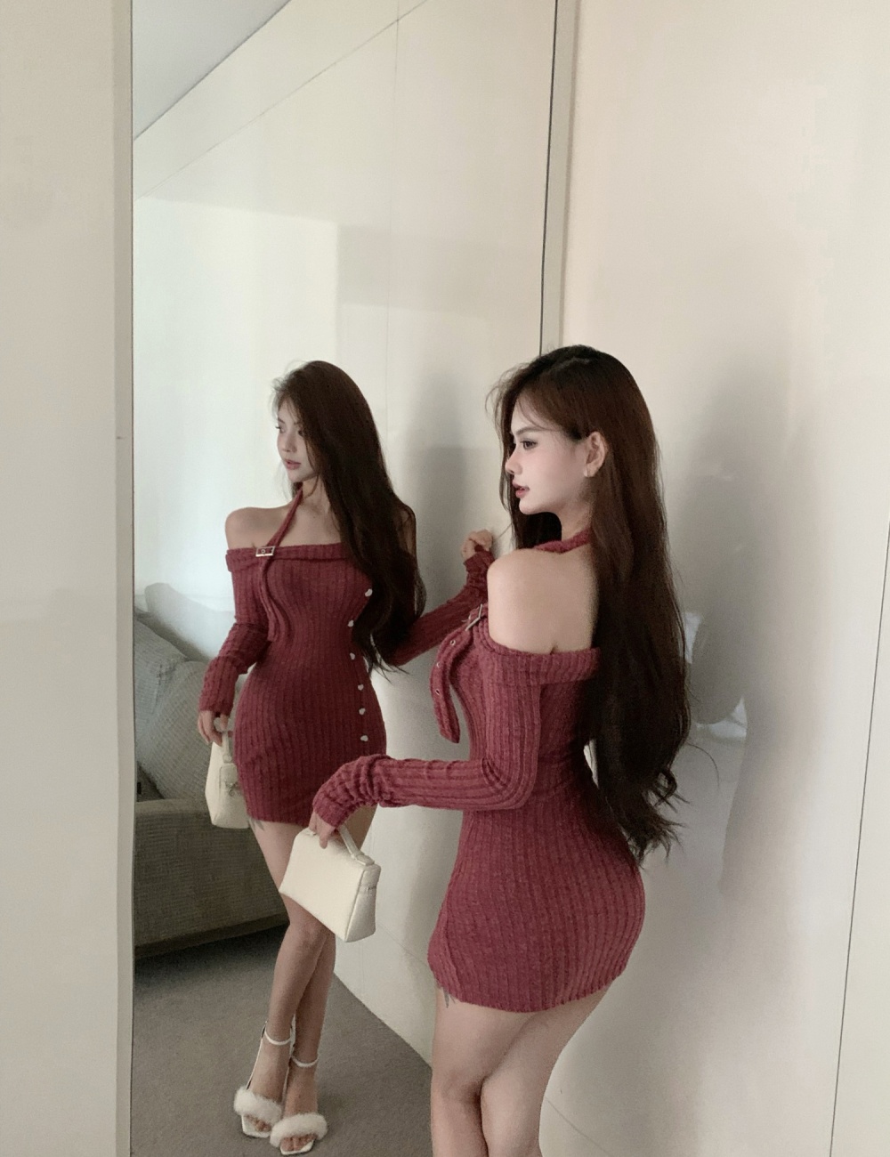 Horizontal collar spicegirl package hip dress for women