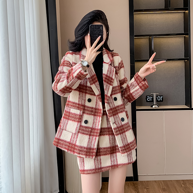 Fashionable winter coat plaid business suit 2pcs set