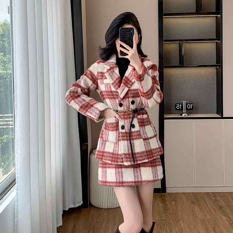 Fashionable winter coat plaid business suit 2pcs set