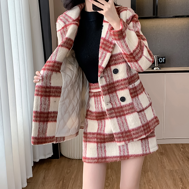 Fashionable winter coat plaid business suit 2pcs set