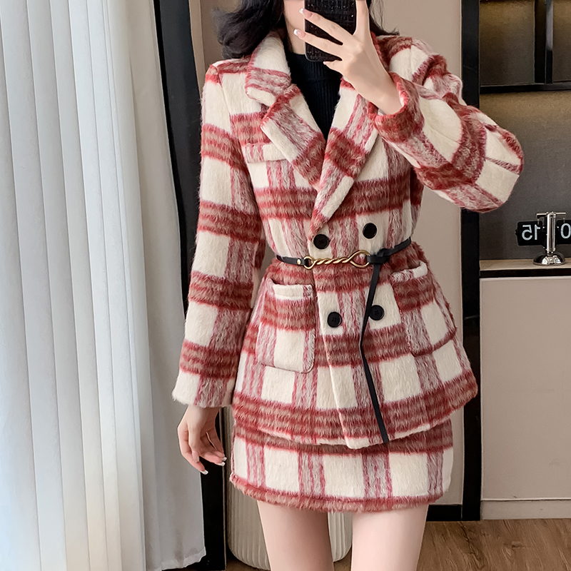 Fashionable winter coat plaid business suit 2pcs set