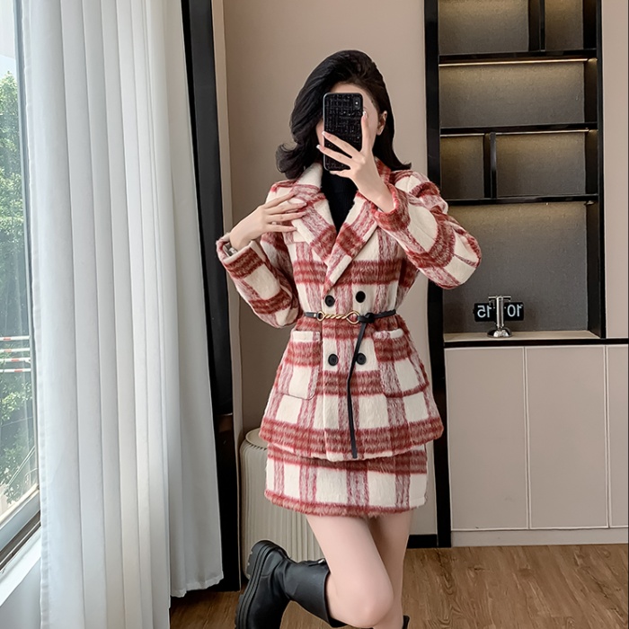 Fashionable winter coat plaid business suit 2pcs set