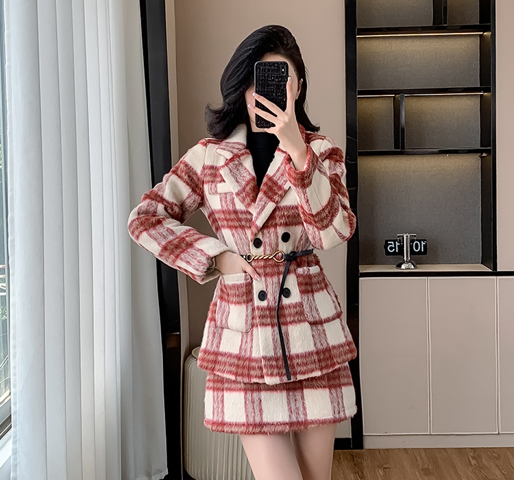 Fashionable winter coat plaid business suit 2pcs set