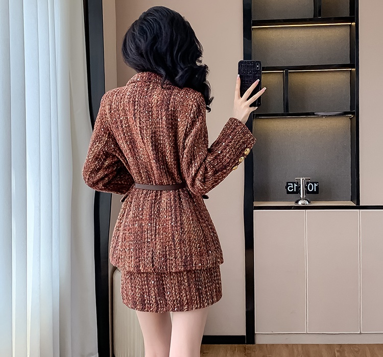 Winter coarse flower short skirt thick coat 2pcs set