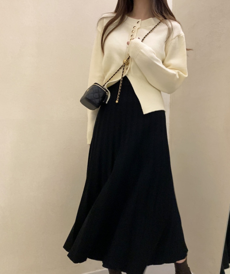 Pleated France style pure A-line autumn skirt