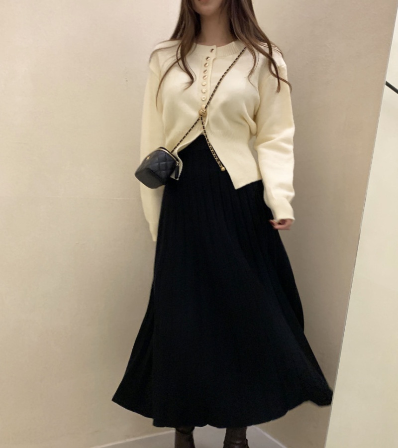 Pleated France style pure A-line autumn skirt