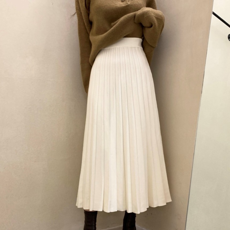 Pleated France style pure A-line autumn skirt