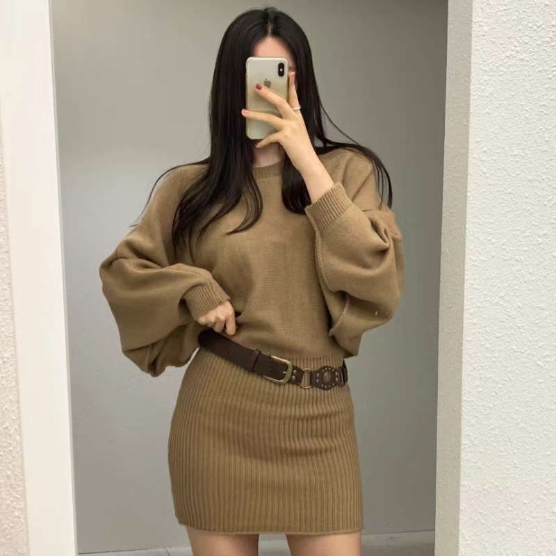 Korean style lazy package hip strapless knitted dress