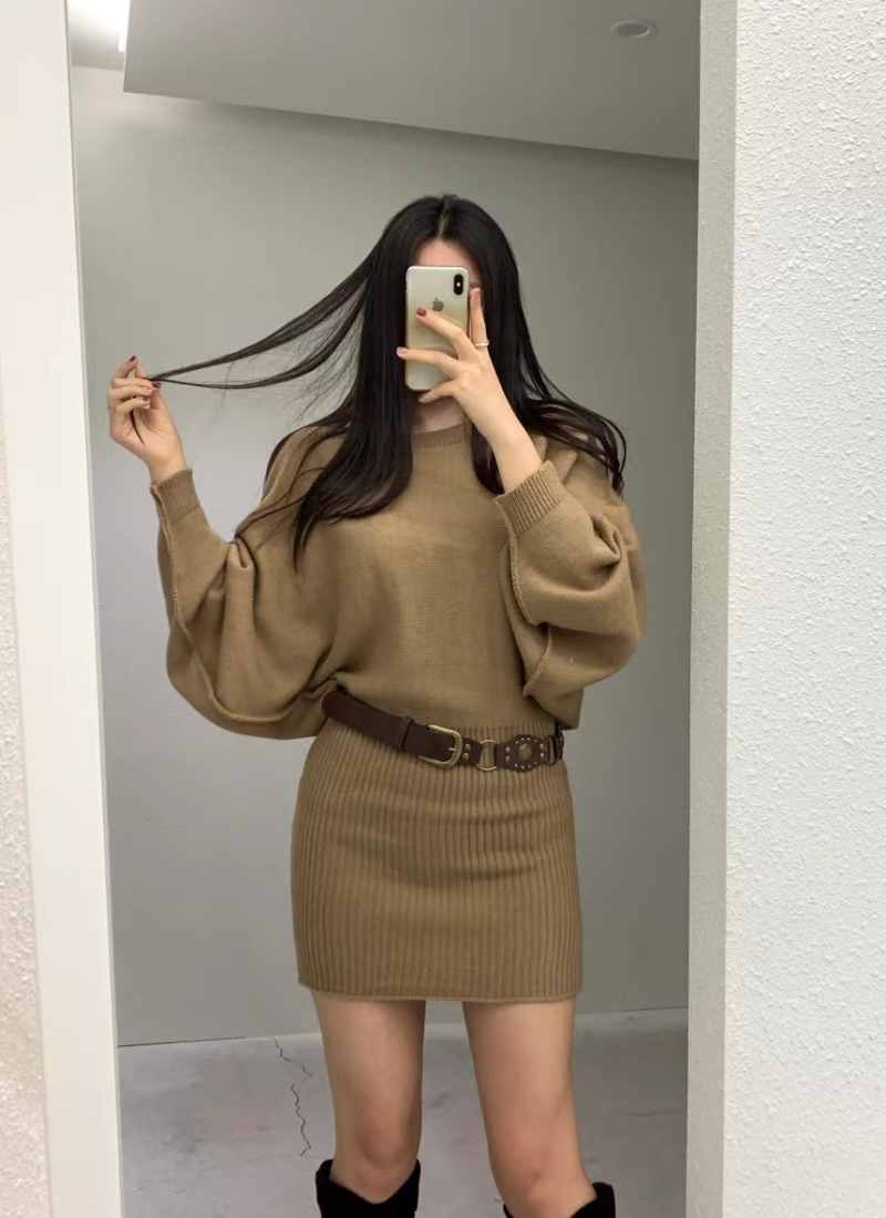 Korean style lazy package hip strapless knitted dress