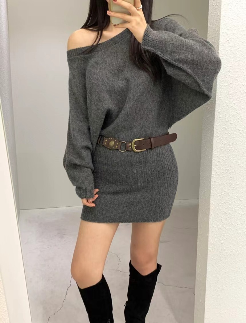 Korean style lazy package hip strapless knitted dress