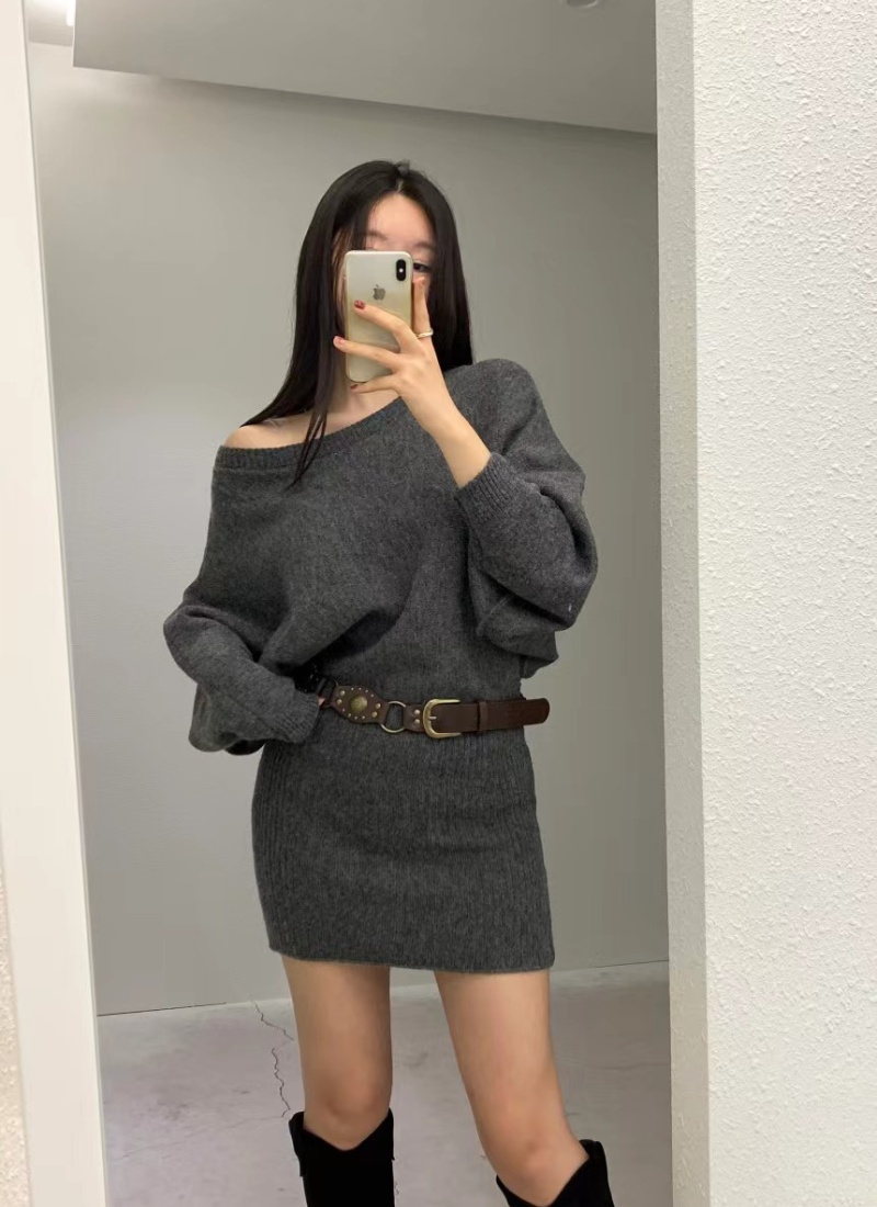 Korean style lazy package hip strapless knitted dress