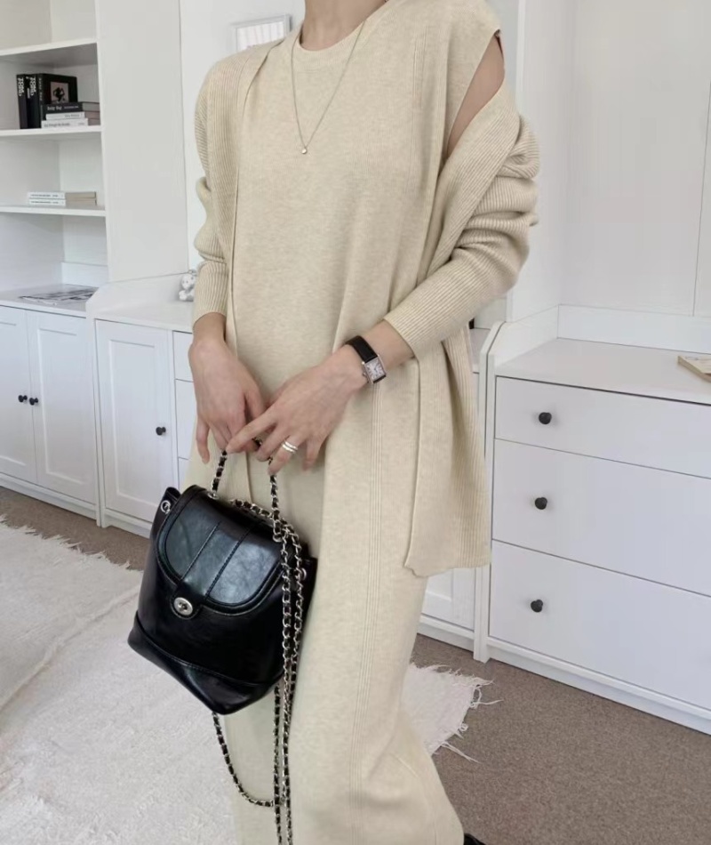 Korean style knitted cardigan long sleeve dress 2pcs set