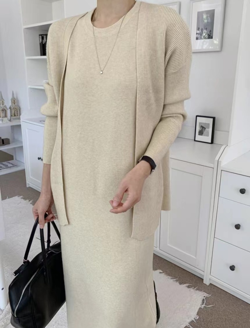 Korean style knitted cardigan long sleeve dress 2pcs set