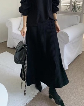 Korean style simple pit stripe knitted all-match skirt