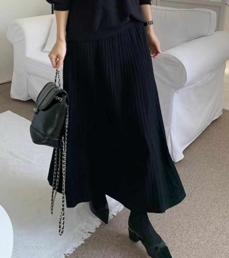 Korean style simple pit stripe knitted all-match skirt