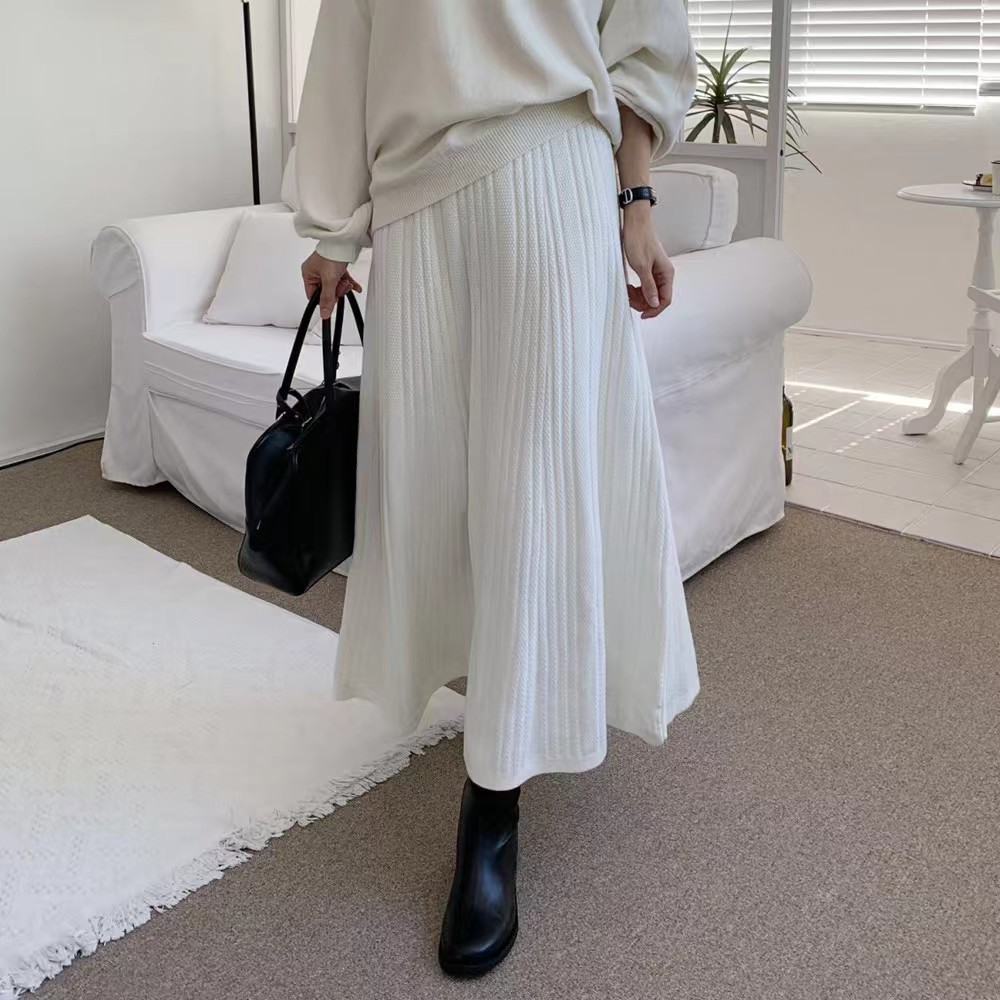 Korean style simple pit stripe knitted all-match skirt