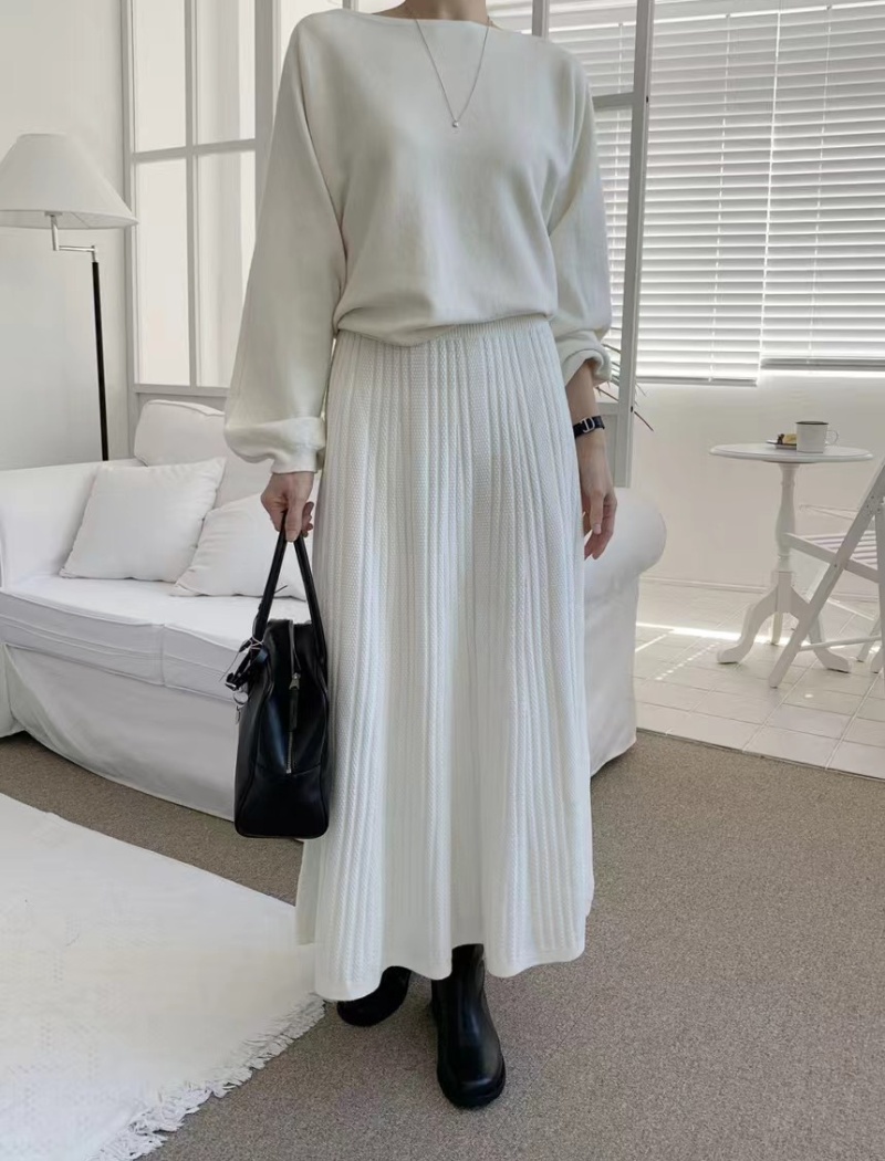 Korean style simple pit stripe knitted all-match skirt