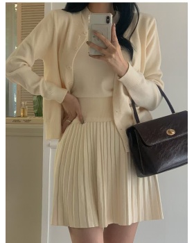 Korean style long sleeve skirt pleated coat 3pcs set