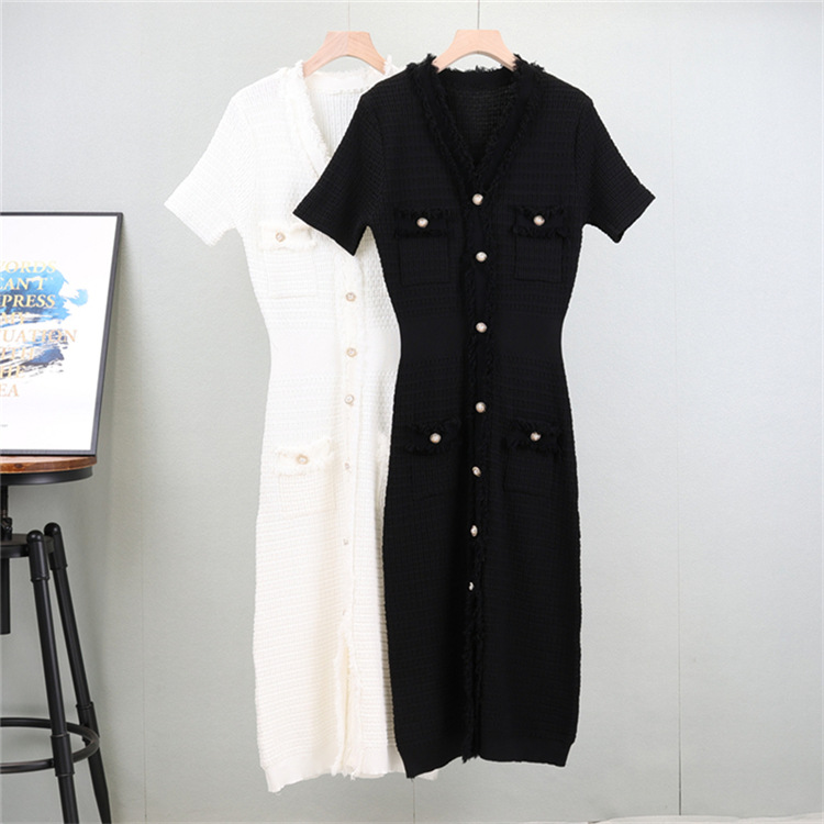 V-neck short sleeve long dress summer temperament dress