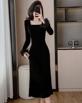 Slim ladies France style velvet temperament dress