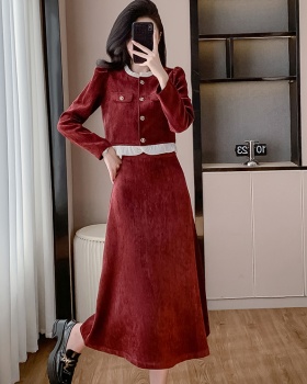 Chanelstyle long autumn and winter A-line skirt 2pcs set