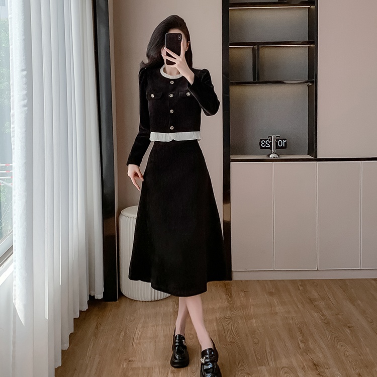 Chanelstyle long autumn and winter A-line skirt 2pcs set