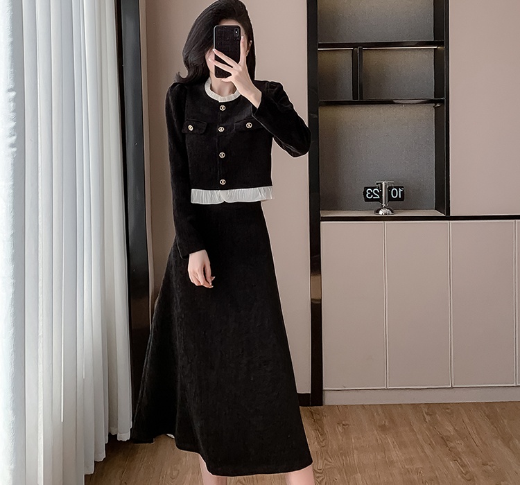 Chanelstyle long autumn and winter A-line skirt 2pcs set