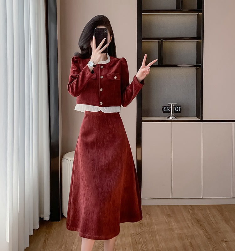 Chanelstyle long autumn and winter A-line skirt 2pcs set