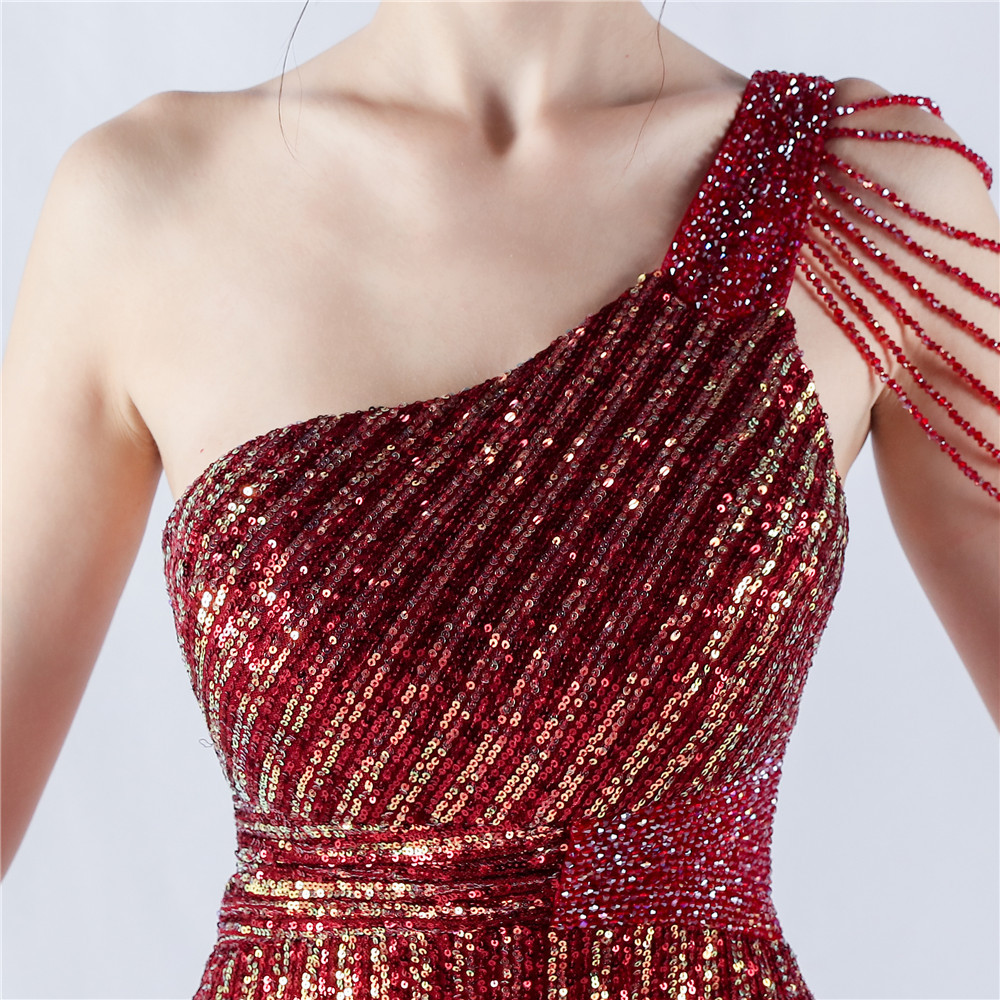 Shoulder beading formal dress sequins evening dress