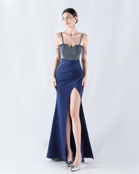 Rhinestone sexy beading sling evening dress