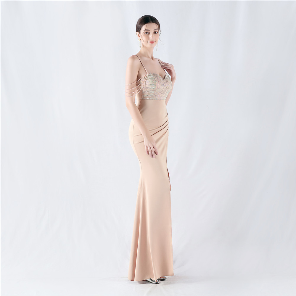 Rhinestone sexy beading sling evening dress