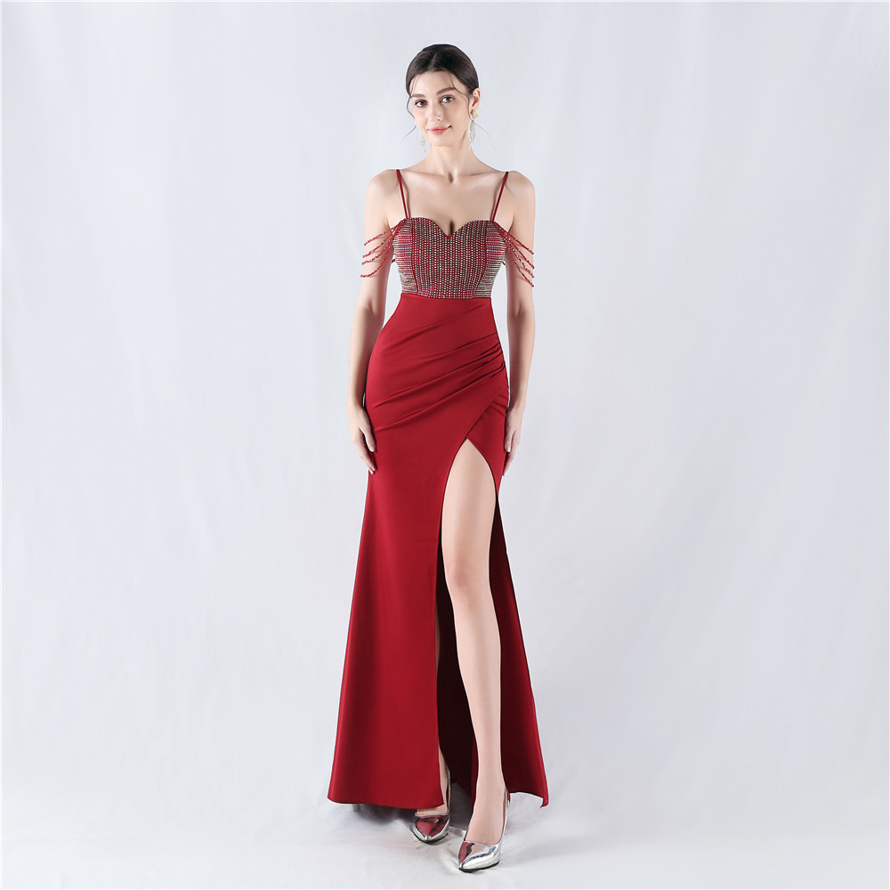 Rhinestone sexy beading sling evening dress