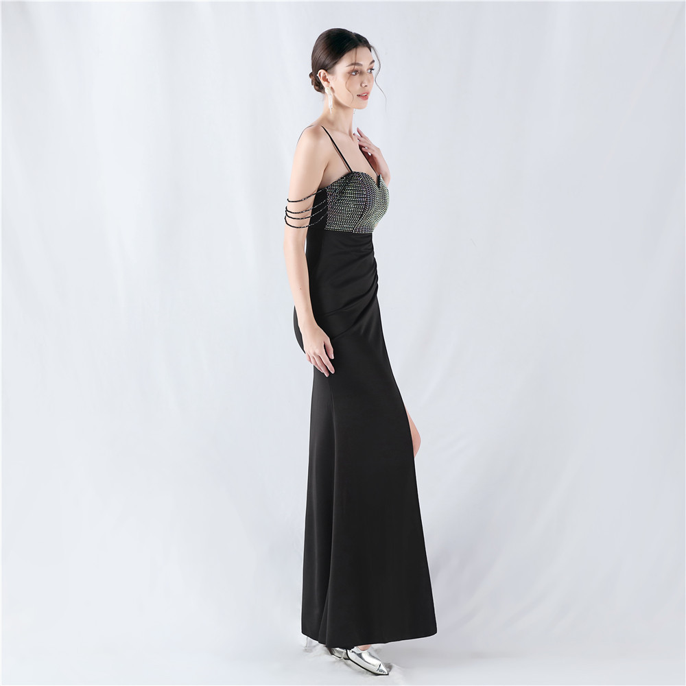 Rhinestone sexy beading sling evening dress