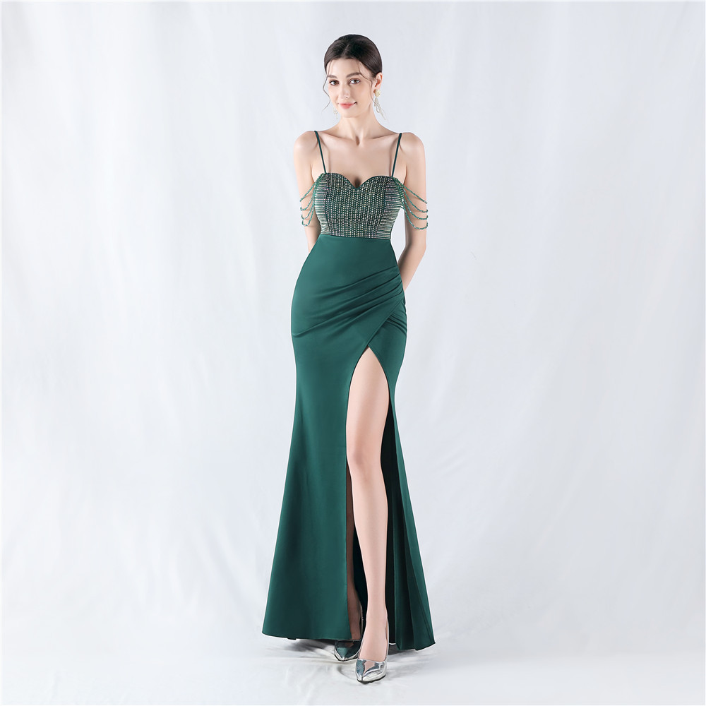 Rhinestone sexy beading sling evening dress