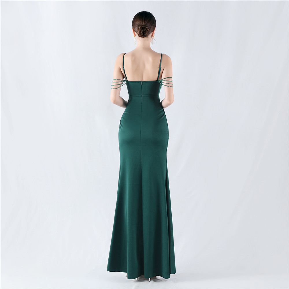 Rhinestone sexy beading sling evening dress