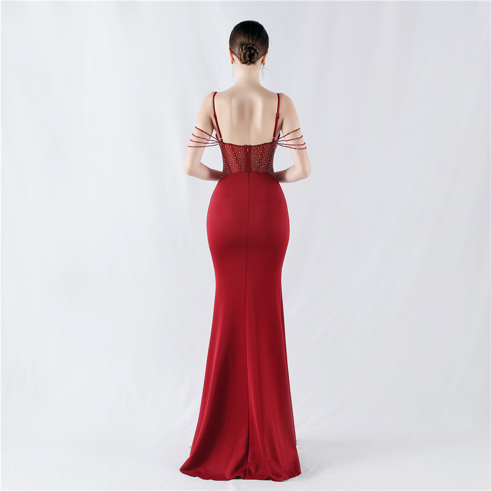 Pinched waist banquet beading perform preside evening dress