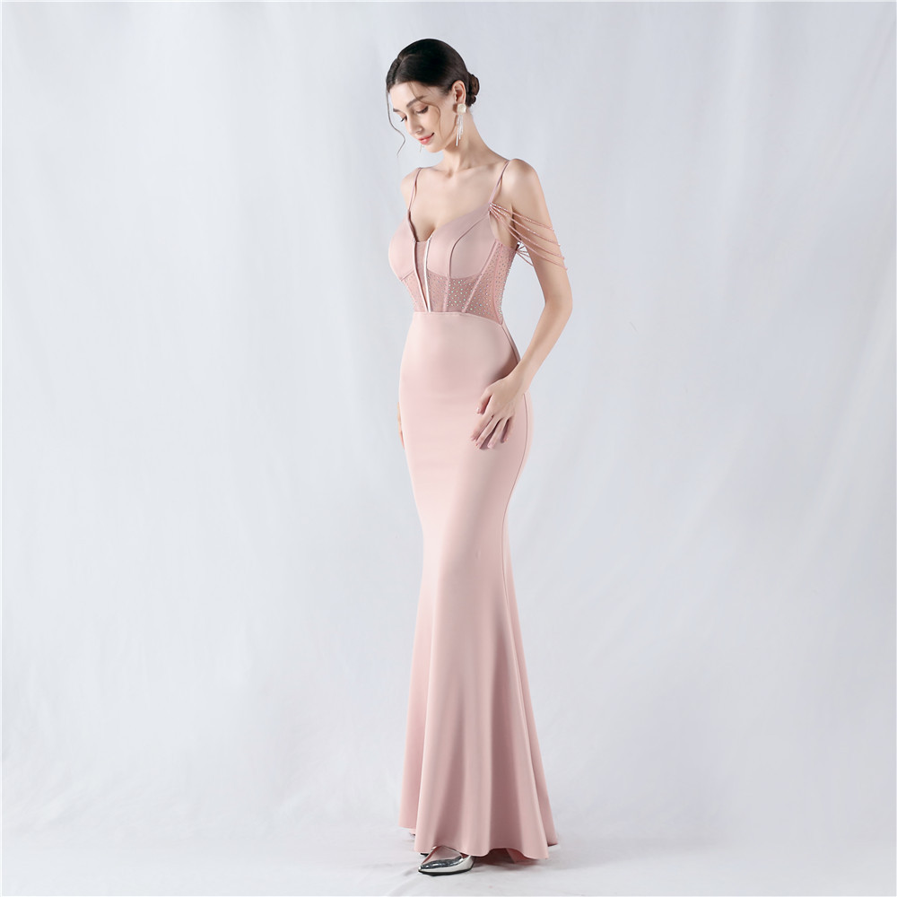 Pinched waist banquet beading perform preside evening dress