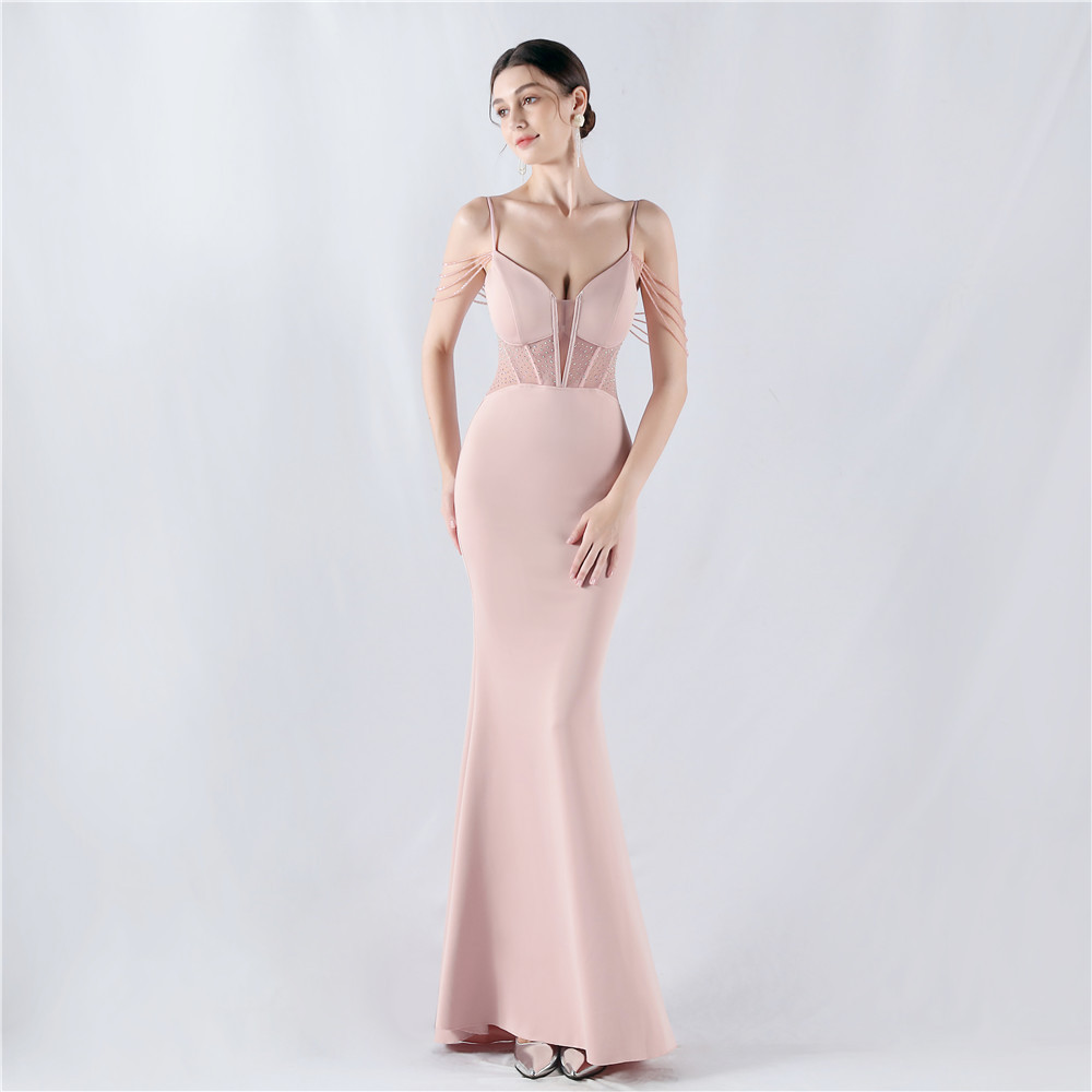 Pinched waist banquet beading perform preside evening dress