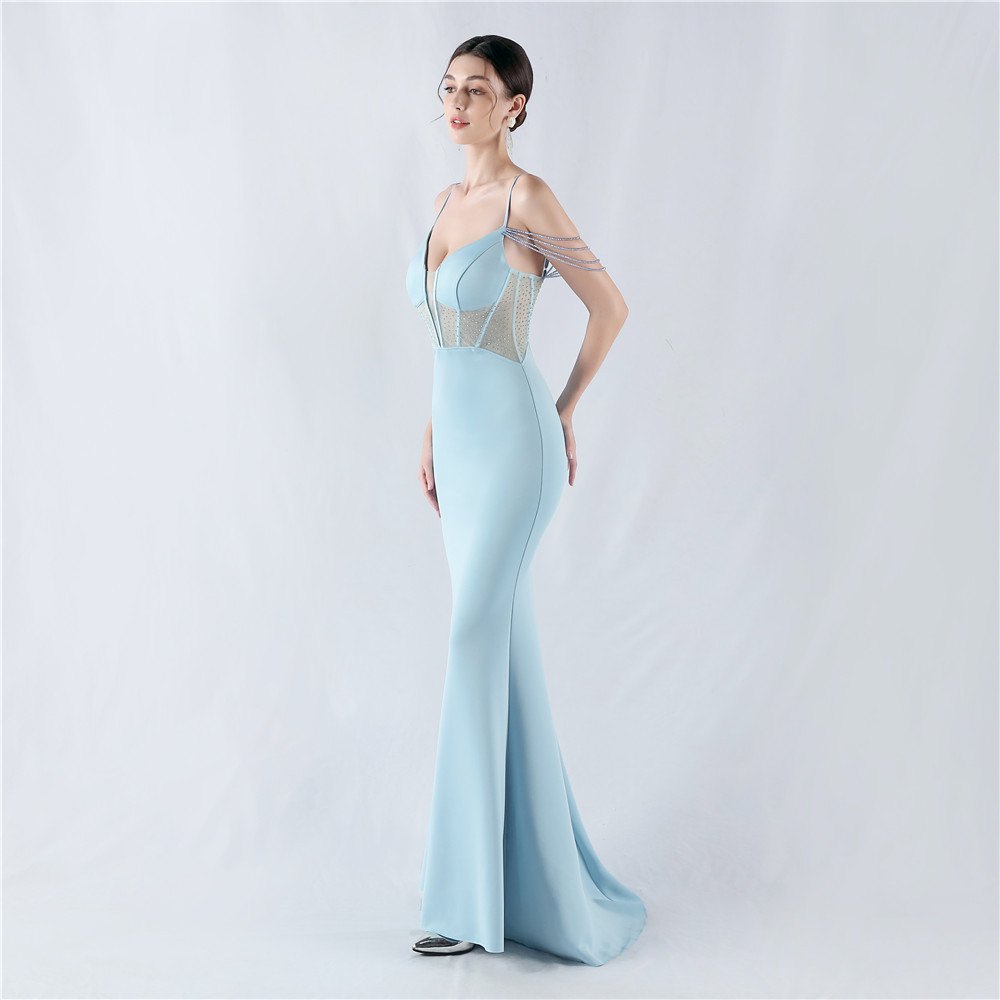 Pinched waist banquet beading perform preside evening dress